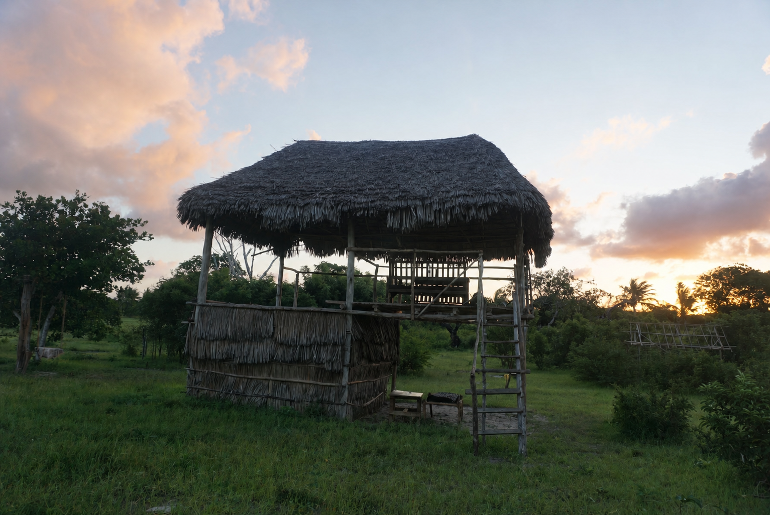 Traditional building details with local materials and makuti roofing
